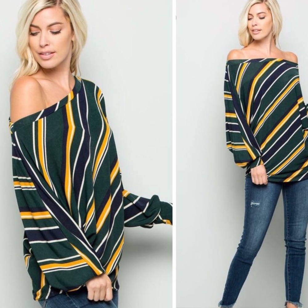 Great multi color striped dolman top